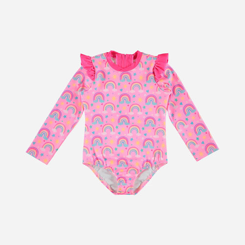 VESTIDO DE BAÑO LITTLEMIC DE MANGA LARGA ROSADO PARA NIÑA 2T A 5T