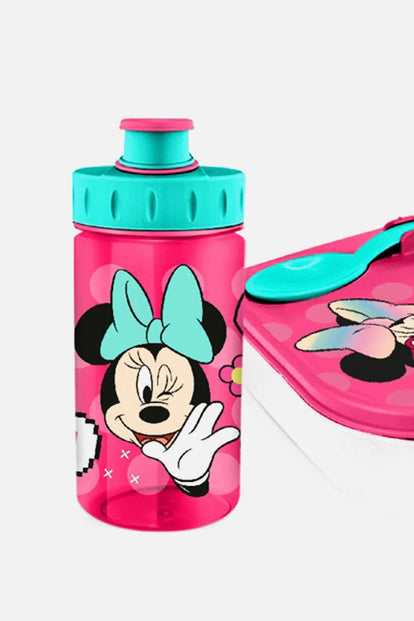 SET DE PORTA, CUBIERTO Y BOTELLA ROSADO Y AZUL DE MINNIE MOUSE