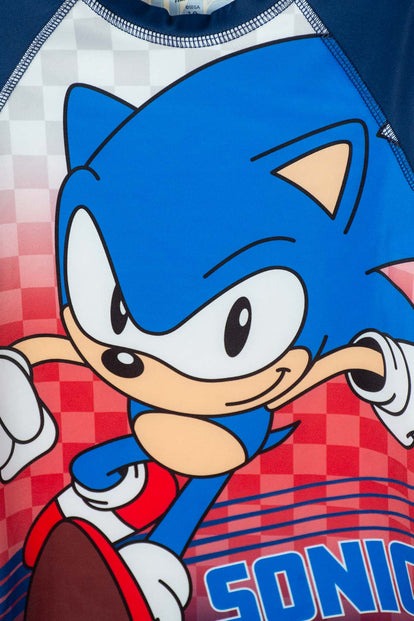CAMISETA DE BAÑO SONIC MANGA LARGA AZUL Y ROJO PARA NIÑO