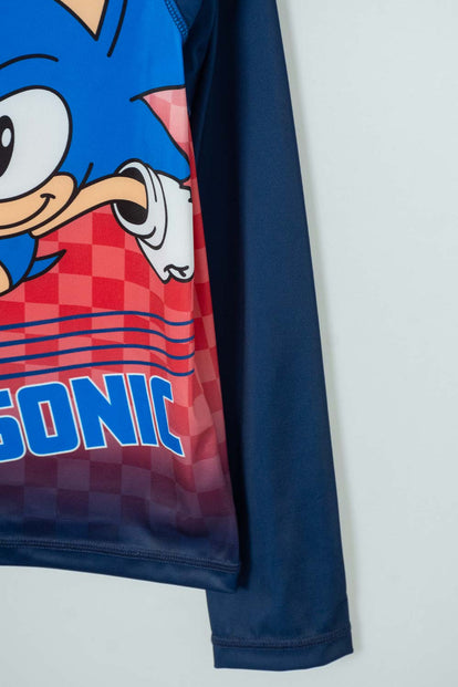 CAMISETA DE BAÑO SONIC MANGA LARGA AZUL Y ROJO PARA NIÑO