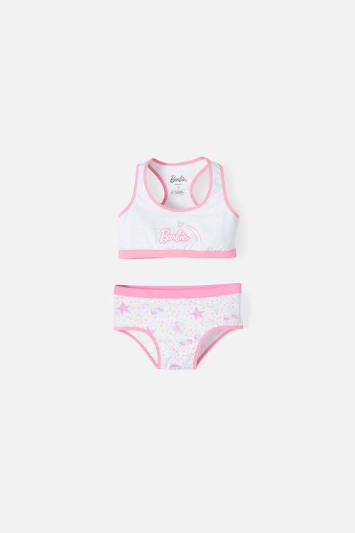 CONJUNTO DE TOP Y PANTY DE BARBIE BLANCO Y ROSADO PARA NIÑA