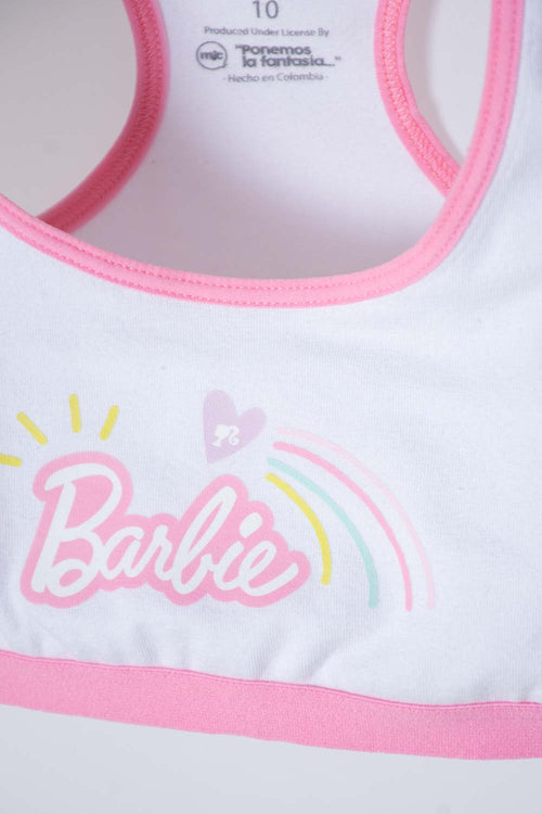 CONJUNTO DE TOP Y PANTY DE BARBIE BLANCO Y ROSADO PARA NIÑA