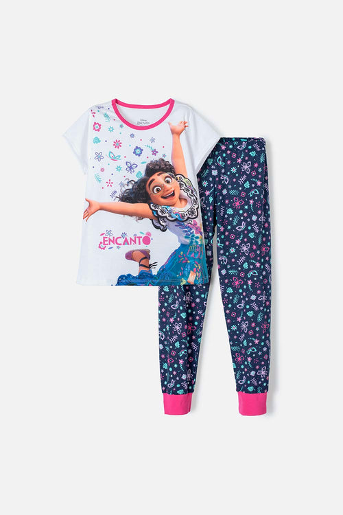 PIJAMA DE ENCANTO PANTALÓN LARGO BLANCO Y MORADO PARA NIÑA