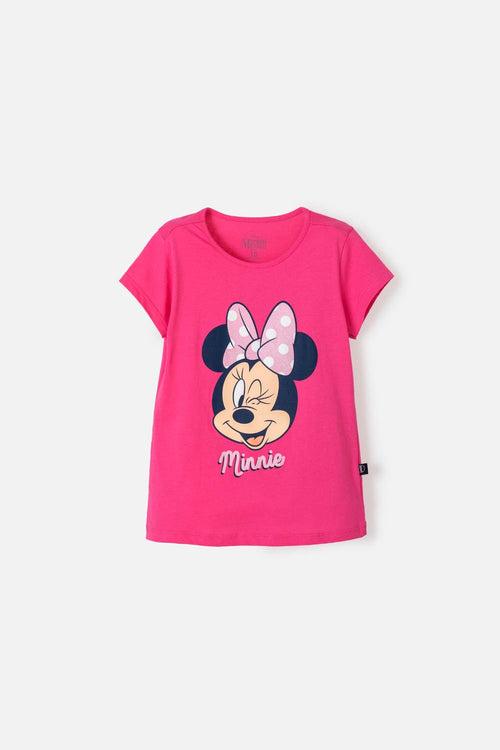 CAMISETA DE MINNIE MOUSE FUCSIA CON DETALLES BRILLANTES PARA NIÑA
