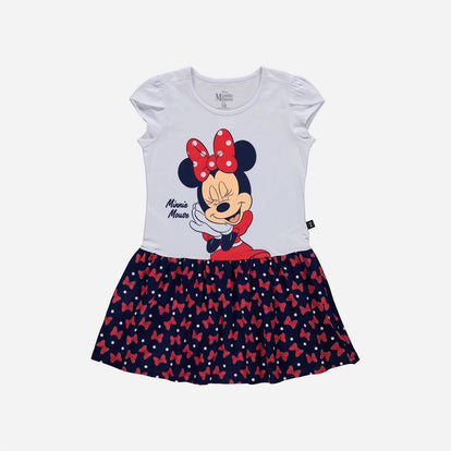 VESTIDO DE MINNIE MOUSE CON MANGA CORTA BLANCO Y AZUL PARA NIÑA