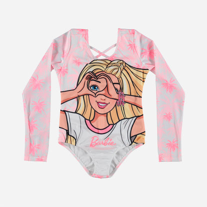 VESTIDO DE BAÑO BARBIE ENTERO MANGA LARGA ROSADO PARA NIÑA