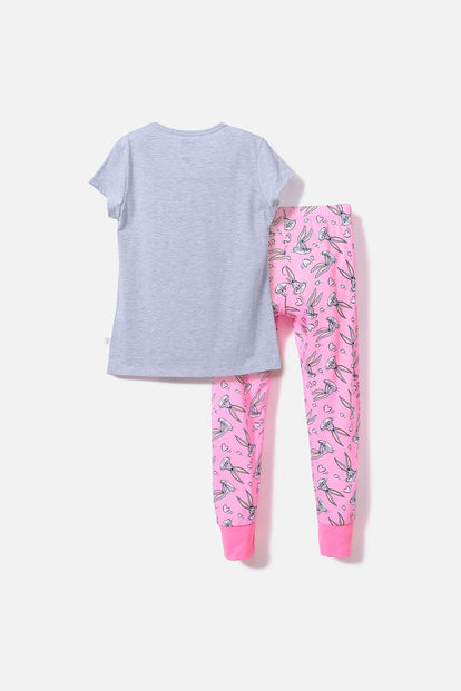 PIJAMA DE BUGS BUNNY ESTAMPADA GRIS Y ROSADA PARA NIÑA