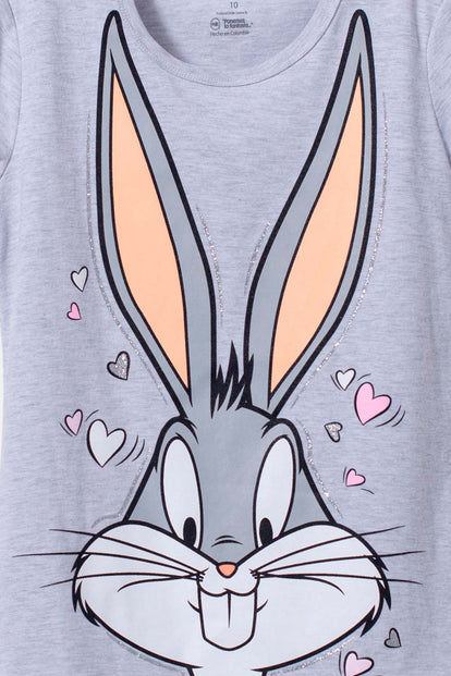 PIJAMA DE BUGS BUNNY ESTAMPADA GRIS Y ROSADA PARA NIÑA