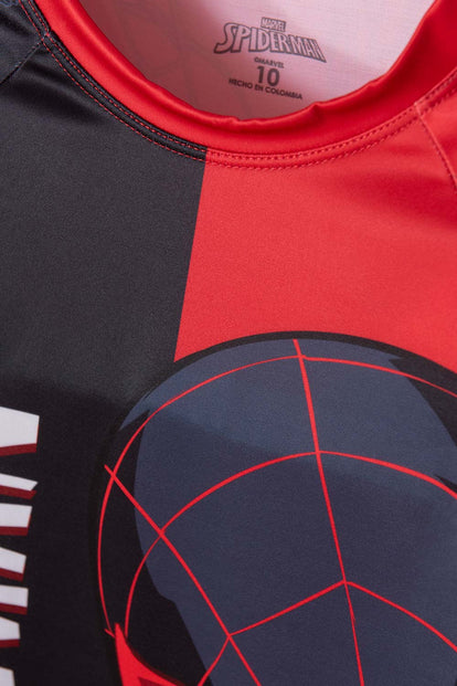 CONJUNTO DE BAÑO SPIDER-MAN ROJO Y NEGRO MANGA LARGA PARA NIÑO