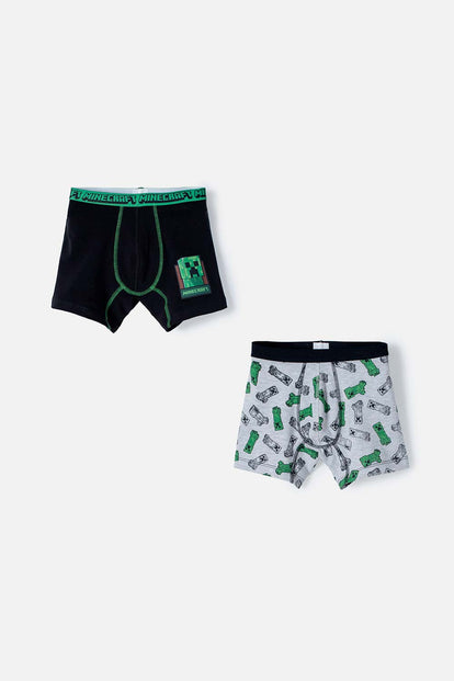 PACK X2 BOXER MINECRAFT NEGRO Y GRIS JASPE PARA NIÑO