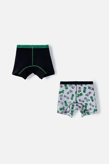 PACK X2 BOXER MINECRAFT NEGRO Y GRIS JASPE PARA NIÑO