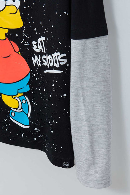 CAMISETA DE LOS SIMPSON NEGRA Y GRIS MANGA LARGA PARA NIÑO