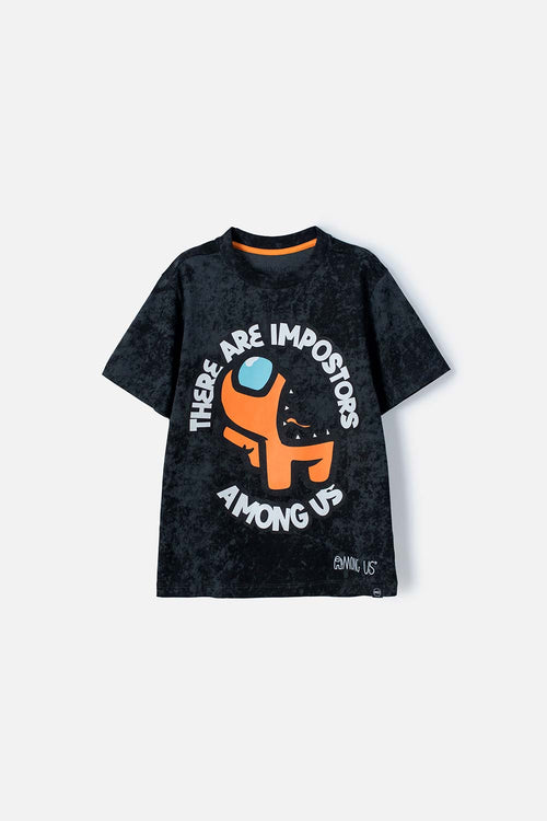 CAMISETA DE AMONG US GRIS ESTAMPADA PARA NIÑO