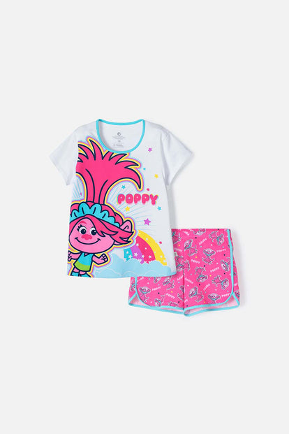 PIJAMA DE TROLLS  CON SHORT MULTICOLOR PARA NIÑA