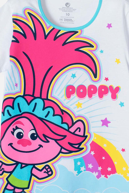 PIJAMA DE TROLLS  CON SHORT MULTICOLOR PARA NIÑA