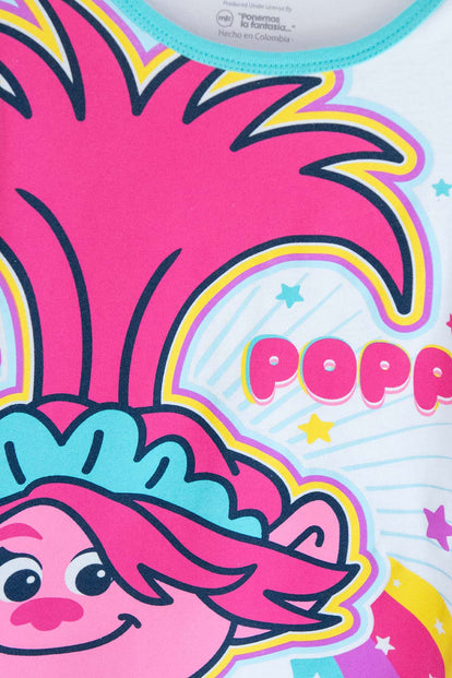 PIJAMA DE TROLLS  CON SHORT MULTICOLOR PARA NIÑA