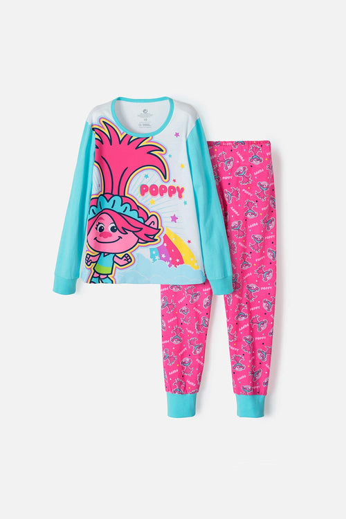 PIJAMA DE TROLLS DE PANTALÓN LARGO MULTICOLOR PARA NIÑA