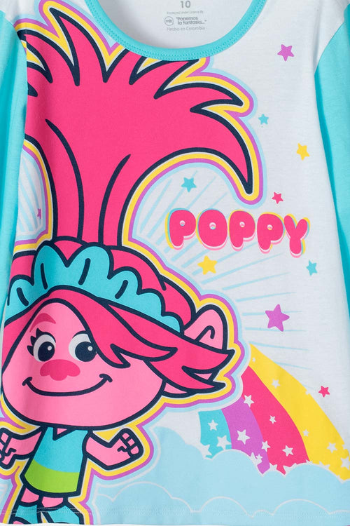 PIJAMA DE TROLLS DE PANTALÓN LARGO MULTICOLOR PARA NIÑA