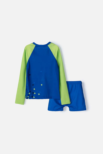 CONJUNTO DE BAÑO SONIC MANGA LARGA  VERDE Y AZUL PARA NIÑO