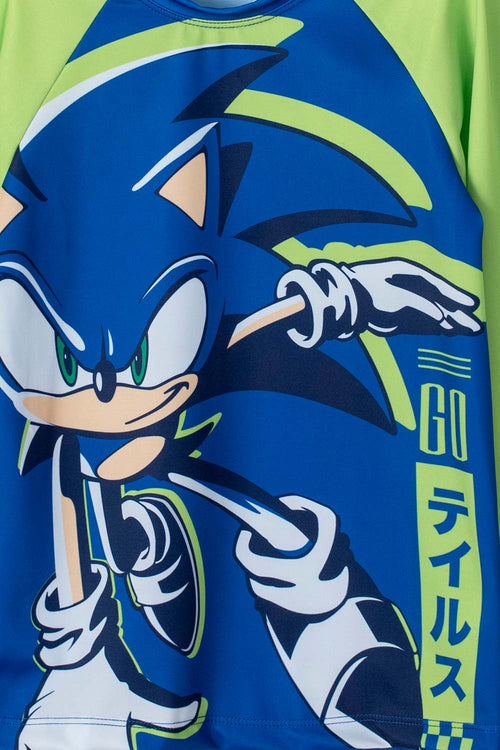CONJUNTO DE BAÑO SONIC MANGA LARGA  VERDE Y AZUL PARA NIÑO