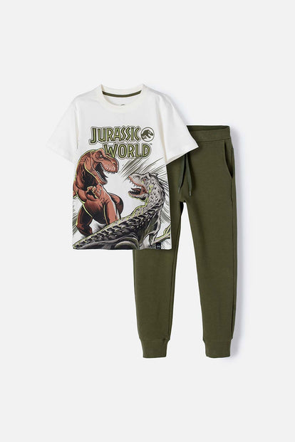 CONJUNTO DE JURASSIC WORLD DE PANTALÓN LARGO VERDE PARA NIÑO