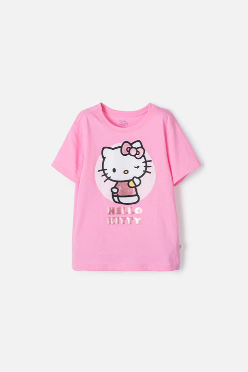 CAMISETA DE HELLO KITTY MANGA CORTA ROSADO PARA NIÑA