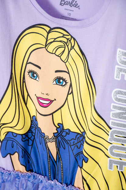 VESTIDO DE BARBIE MANGA CORTA LILA PARA NIÑA