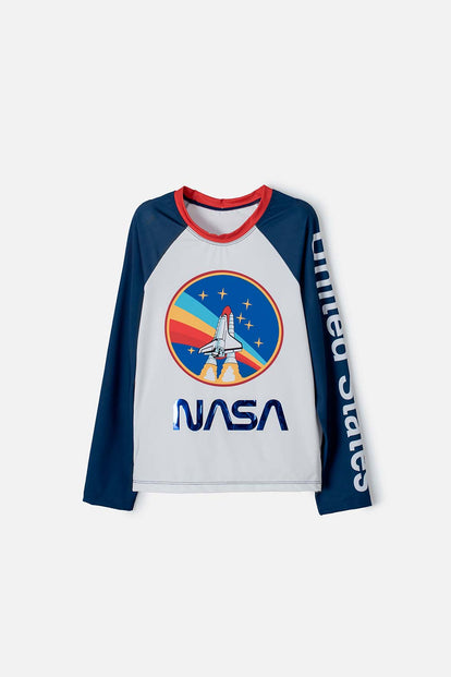 CAMISETA DE BAÑO NASA BLANCO/AZUL/ROJO PARA NIÑO
