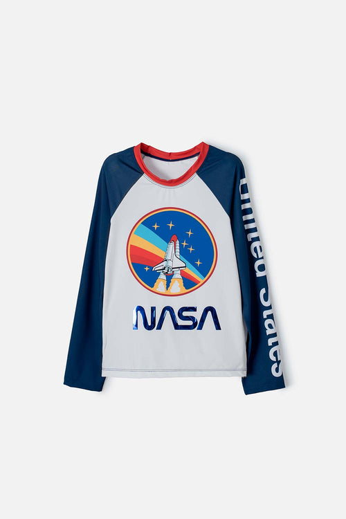 CAMISETA DE BAÑO NASA BLANCO/AZUL/ROJO PARA NIÑO