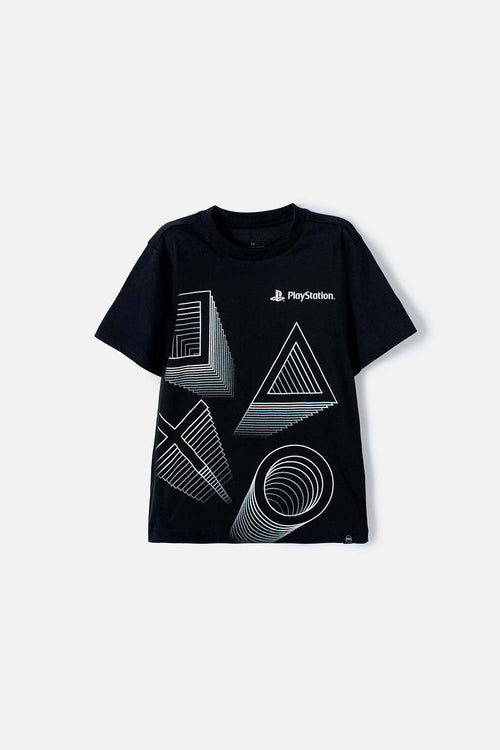 CAMISETA PLAYSTATION MANGA CORTA NEGRA PARA NIÑO