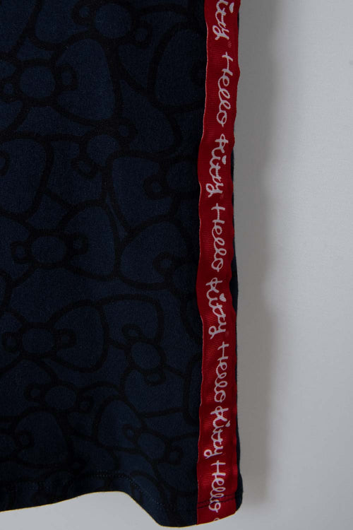 VESTIDO DE HELLO KITTY AZUL OSCURO Y ROJO CON CAPUCHA PARA NIÑA