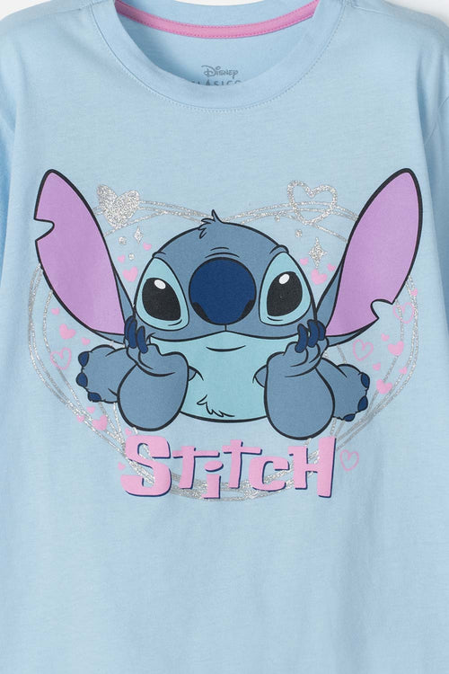 CAMISETA DE STITCH MANGA CORTA AZUL PARA NIÑA