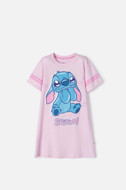 PIJAMA DE STITCH TIPO BATOLA ROSADO PARA NIÑA