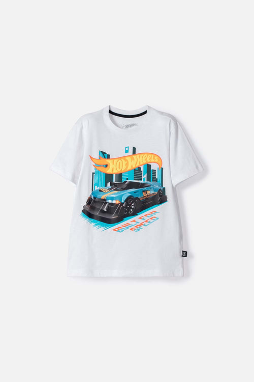CAMISETA DE HOT WHEELS MANGA CORTA BLANCO PARA NIÑO