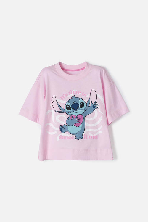 CAMISETA DE STITCH MANGA CORTA ROSADA PARA NIÑA