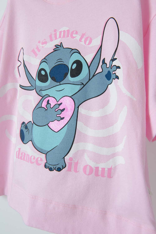 CAMISETA DE STITCH MANGA CORTA ROSADA PARA NIÑA