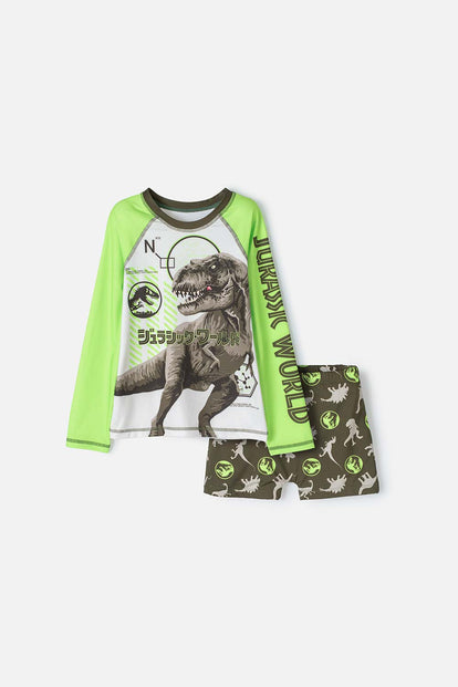 CONJUNTO DE BAÑO DE JURASSIC WORLD VERDE Y MARFIL PARA NIÑO