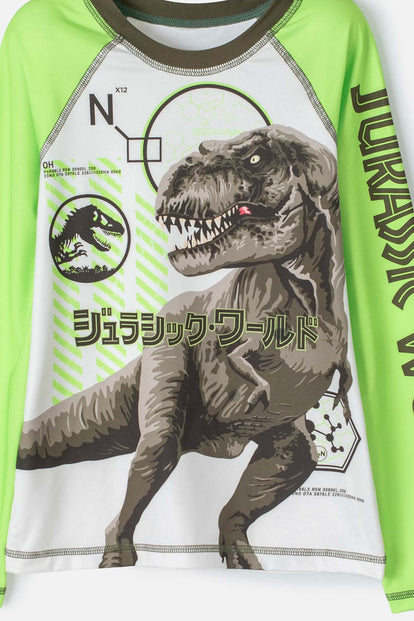 CONJUNTO DE BAÑO DE JURASSIC WORLD VERDE Y MARFIL PARA NIÑO