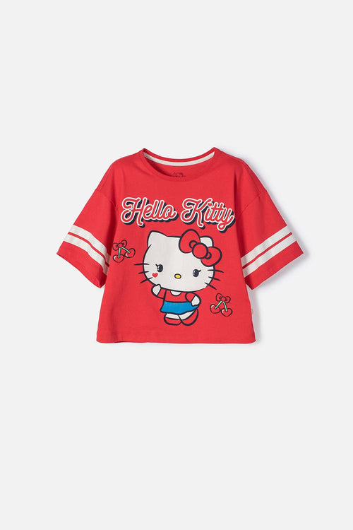 CAMISETA DE HELLO KITTY MANGA CORTA ROJO/ROSADO PARA NIÑA