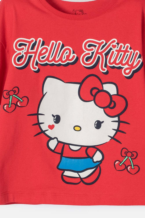 CAMISETA DE HELLO KITTY MANGA CORTA ROJO/ROSADO PARA NIÑA