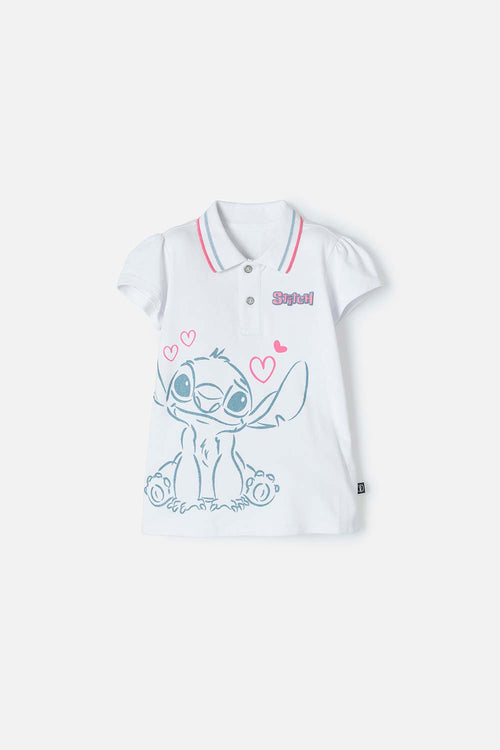 CAMISETA TIPO POLO DE STITCH BLANCO PARA NIÑA
