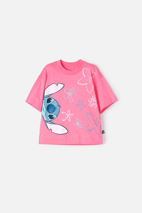 CAMISETA DE STITCH MANGA CORTA ROSADO PARA NIÑA