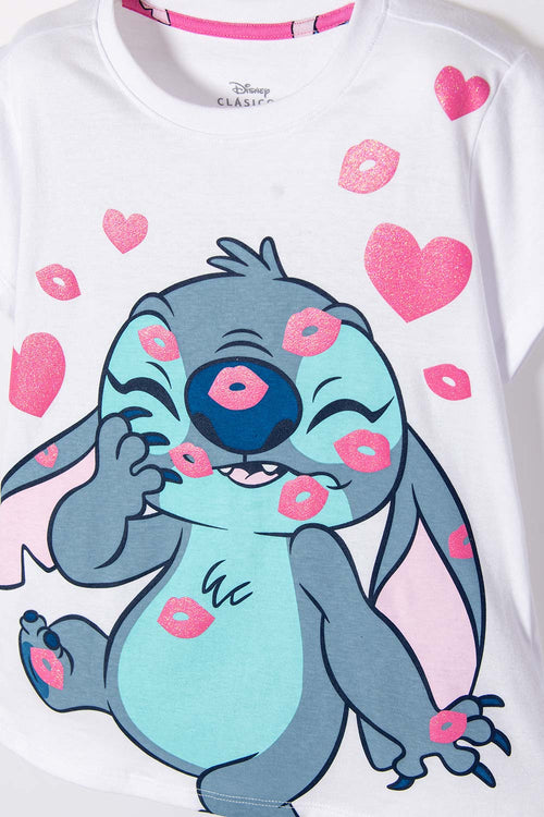 PIJAMA DE STITCH BLANCA DE PANTALÓN LARGO PARA NIÑA