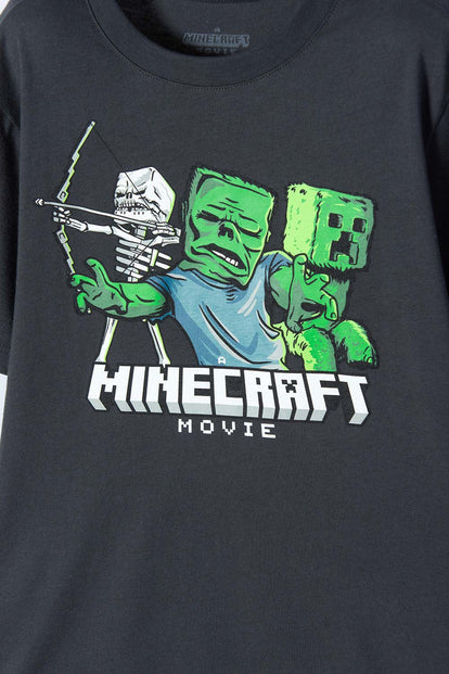 CAMISETA DE MINECRAFT MANGA CORTA GRIS PARA NIÑO