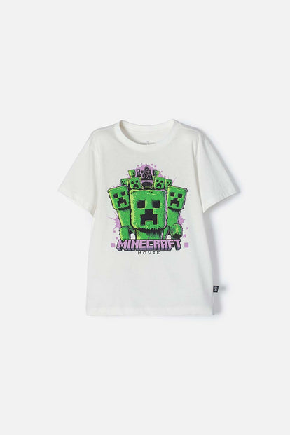 CAMISETA DE MINECRAFT MANGA CORTA MARFIL PARA NIÑO