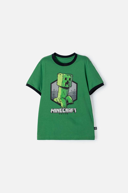 CAMISETA DE MINECRAFT MANGA CORTA VERDE PARA NIÑO