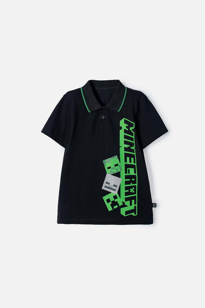 CAMISETA TIPO POLO MINECRAFT NEGRA PARA NIÑO