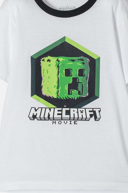 PIJAMA DE MINECRAFT CON PANTALÓN CORTO BLANCO Y NEGRO PARA NIÑO