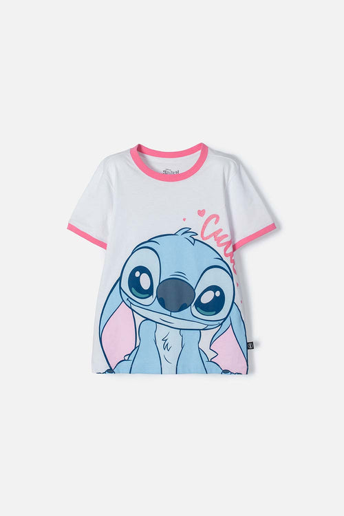 CAMISETA DE STITCH BLANCA ESTAMPADA EN FRENTE PARA NIÑA