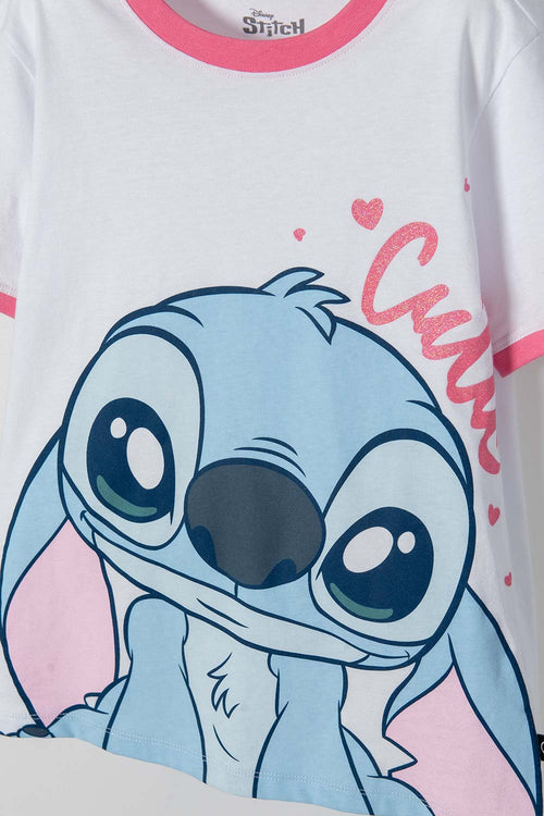 CAMISETA DE STITCH BLANCA ESTAMPADA EN FRENTE PARA NIÑA